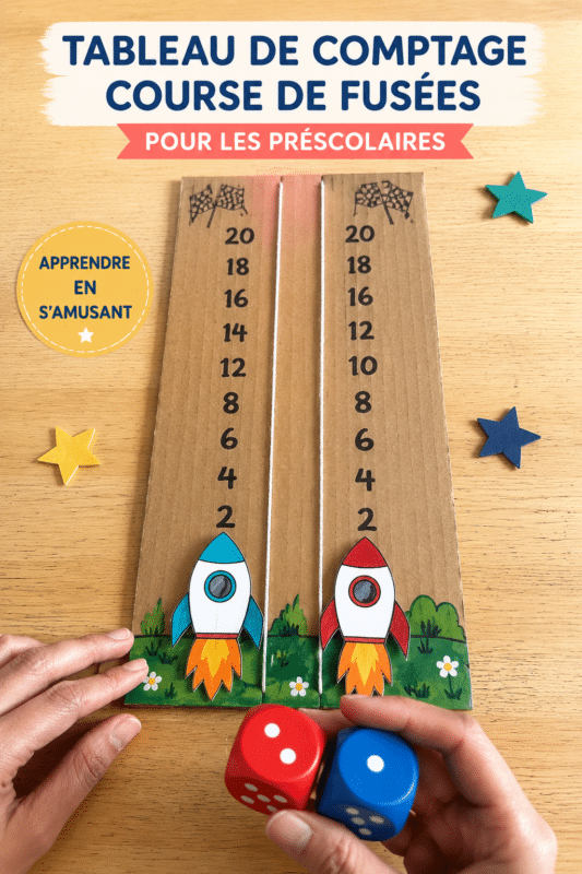 Tableau de comptage coloré en forme de fusée conçu pour les jeunes enfants, facilitant l'apprentissage des chiffres.