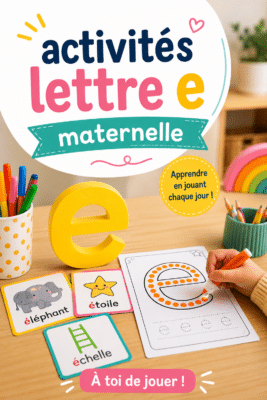Enfants s'amusant avec des activités éducatives autour de la lettre E.