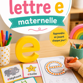 Enfants s'amusant avec des activités éducatives autour de la lettre E.