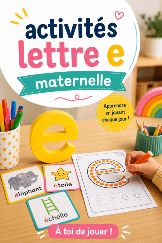 Enfants s'amusant avec des activités éducatives autour de la lettre E.