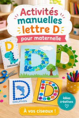 Enfant réalisant une activité manuelle autour de la lettre D avec des fournitures artisanales.