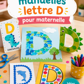 Enfant réalisant une activité manuelle autour de la lettre D avec des fournitures artisanales.