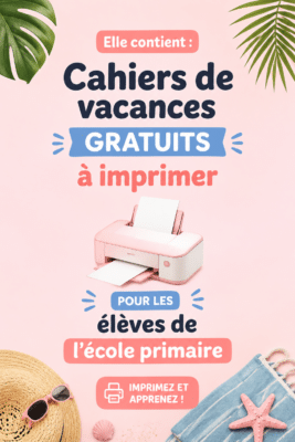 Un enfant heureux travaillant sur un cahier de vacances imprimé.