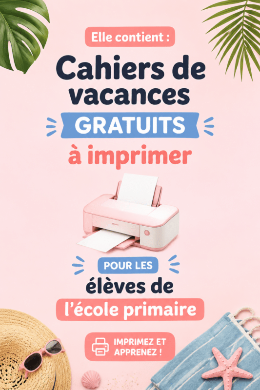 Un enfant heureux travaillant sur un cahier de vacances imprimé.
