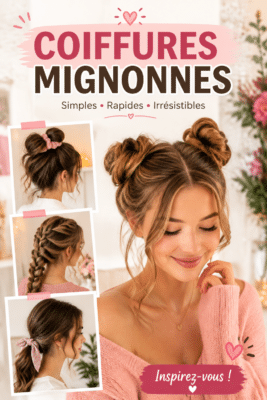 Exemple de coiffure mignonne pour enfant avec un chignon et des accessoires colorés