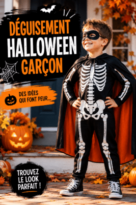 Un garçon souriant en déguisement d'Halloween, prêt à fêter la fête, costume coloré et joyeux.