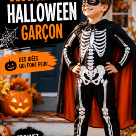 Un garçon souriant en déguisement d'Halloween, prêt à fêter la fête, costume coloré et joyeux.
