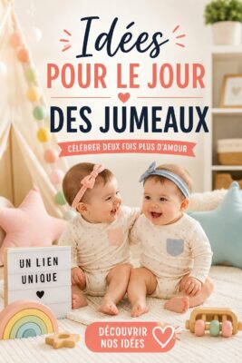 Deux jumeaux souriants lors d'une fête d'anniversaire, entourés de décorations colorées.