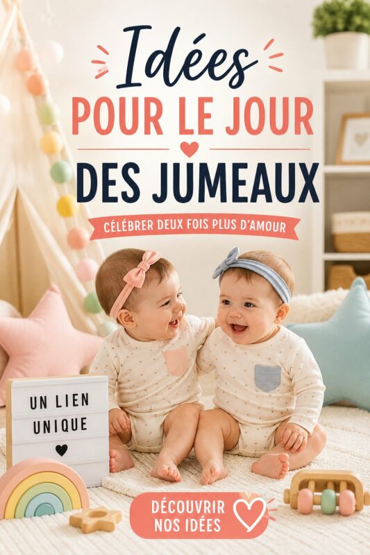 Deux jumeaux souriants lors d'une fête d'anniversaire, entourés de décorations colorées.