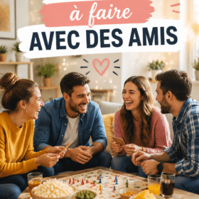 Un groupe d'amis jouant ensemble autour d'une table, riant et passant un bon moment.