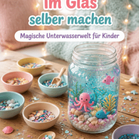 Un mini aquarium en verre coloré fait main, démontrant un projet amusant pour enfants