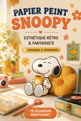 Chambre d'enfant décorée avec du papier peint Snoopy au motif coloré et chaleureux