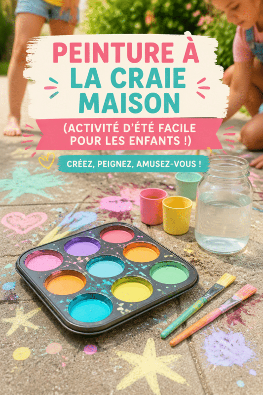 Peinture à craie colorée sur le trottoir réalisée par des enfants pendant une activité créative.