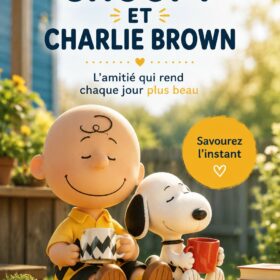 Snoopy et Charlie Brown entourés de leur univers coloré et joyeux, illustrant leur amitié inébranlable.