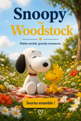 Snoopy et Woodstock, les meilleurs amis de Peanuts, se reposent sur une jolie niche.