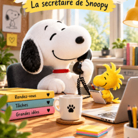 Snoopy et Woodstock jouant ensemble dans un cadre chaleureux.