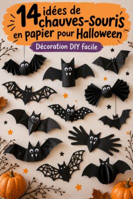 Bricolages de chauves-souris en papier pour Halloween avec décorations colorées.