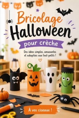 Bricolage Halloween coloré réalisé par des enfants en crèche