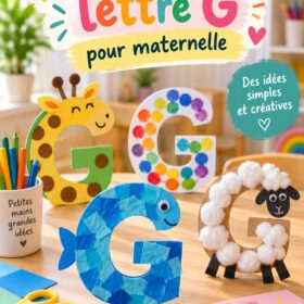 Enfants réalisant un bricolage créatif avec la lettre G, montrant de la joie et de l'imagination.