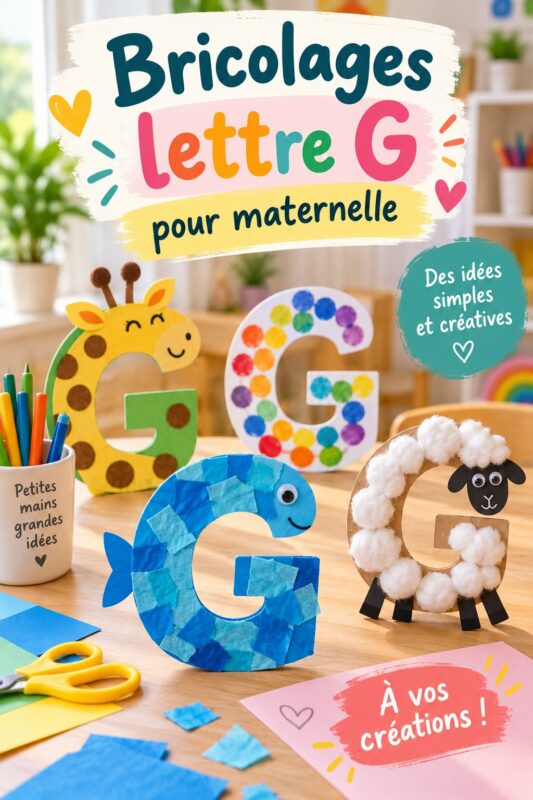 Enfants réalisant un bricolage créatif avec la lettre G, montrant de la joie et de l'imagination.