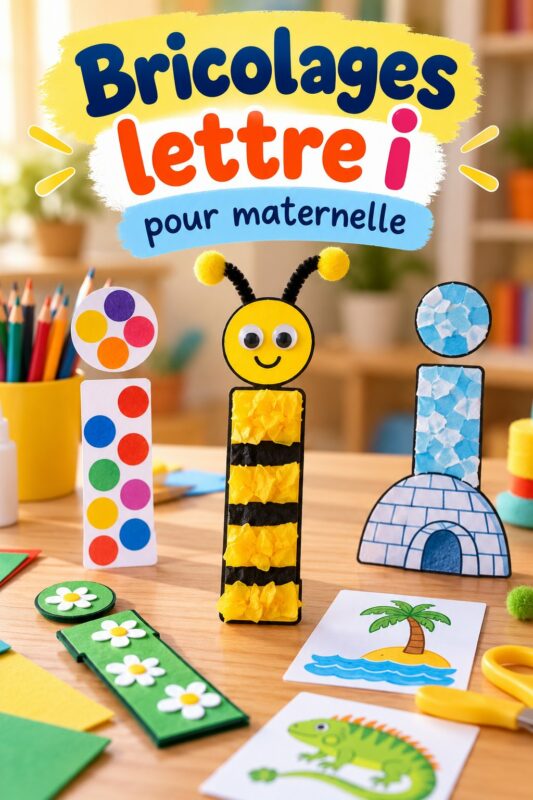 Enfant réalisant un bricolage autour de la lettre i à la maternelle