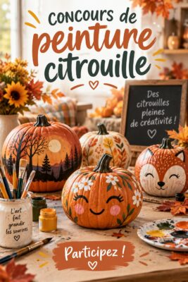 Concours de peinture de citrouilles avec des enfants souriants