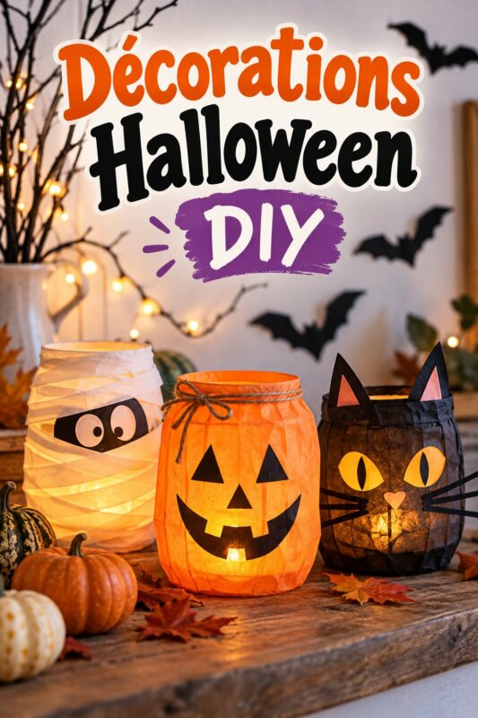 Décorations d'Halloween DIY colorées et festives réalisées en famille.