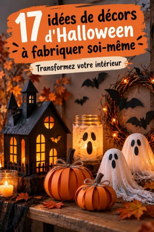 Une maison décorée avec des éléments d'Halloween bien faits maison, lunettes de monstres et citrouilles