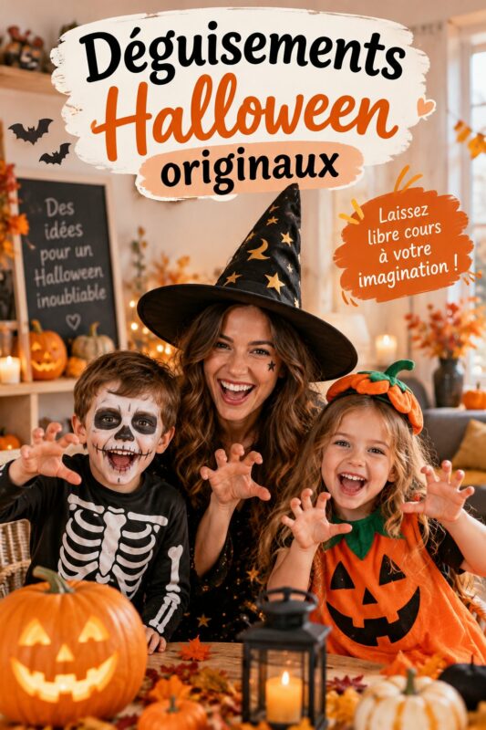 Un groupe d'enfants portant des déguisements originaux et créatifs pour Halloween.