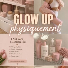 Une femme souriante avec un teint éclatant, représentant l'idée de glow up physique.