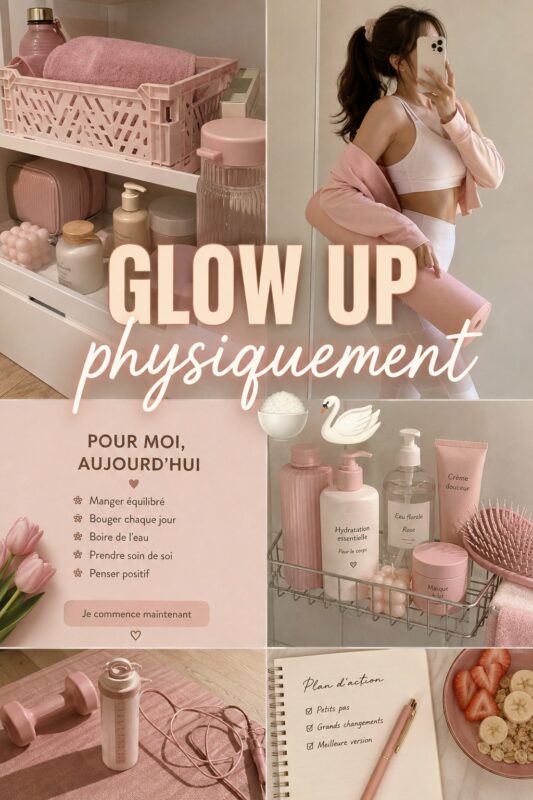 Une femme souriante avec un teint éclatant, représentant l'idée de glow up physique.