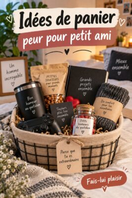 Un panier cadeau rempli de surprises pour un petit ami.
