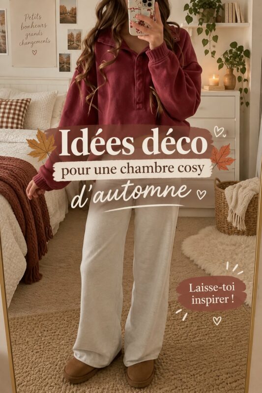 Chambre décorée dans des tons chaleureux avec des éléments naturels pour l'automne