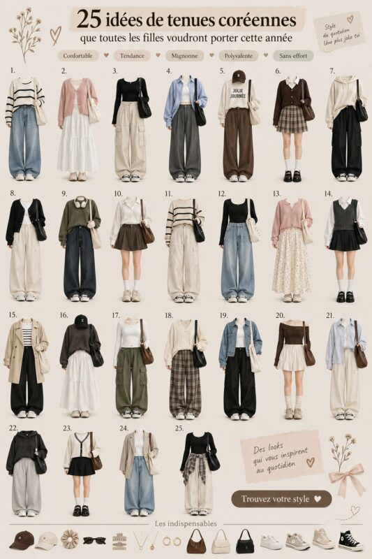 Femme portant une tenue coréenne tendance en extérieur