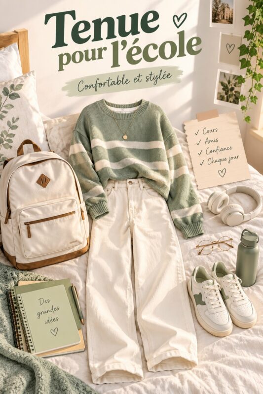 Un enfant souriant portant un outfit coloré pour aller à l'école
