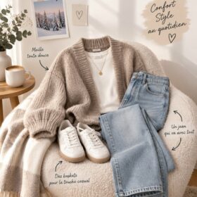 Famille habillée chaudement pour l'hiver avec des tenues confortables et stylées