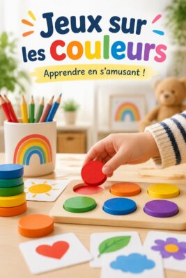 Enfants jouant avec des jeux colorés d'apprentissage des couleurs