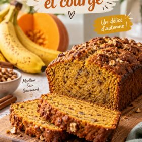Un pain à la banane et à la courge frais sorti du four, doré et moelleux.