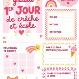Pancarte personnalisée pour le premier jour de crèche avec un design coloré.
