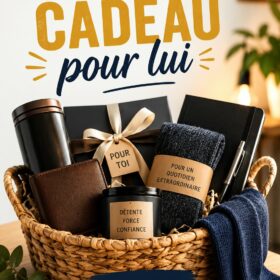Panier cadeau créatif rempli d'éléments personnalisés