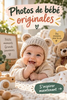 Séance photo de bébé avec des décors naturels et accessoires doux.