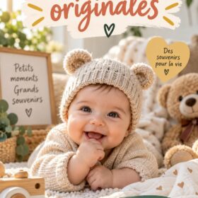 Séance photo de bébé avec des décors naturels et accessoires doux.