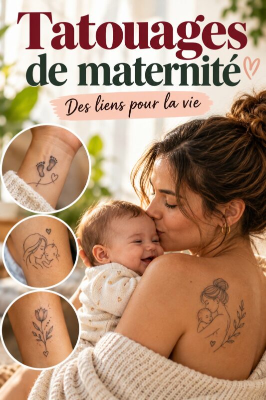 Tatouage de maternité délicat représentant une mère et son enfant