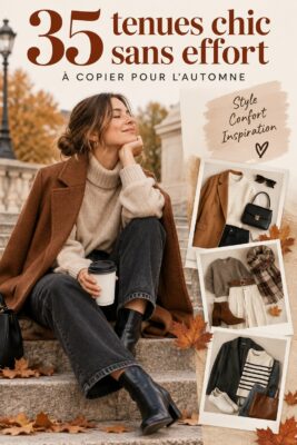 Une sélection de tenues élégantes pour l'automne, mettant en avant des couleurs chaudes et des styles variés.