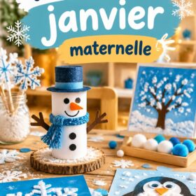 Un enfant en maternelle s'amusant avec des activités créatives en janvier.