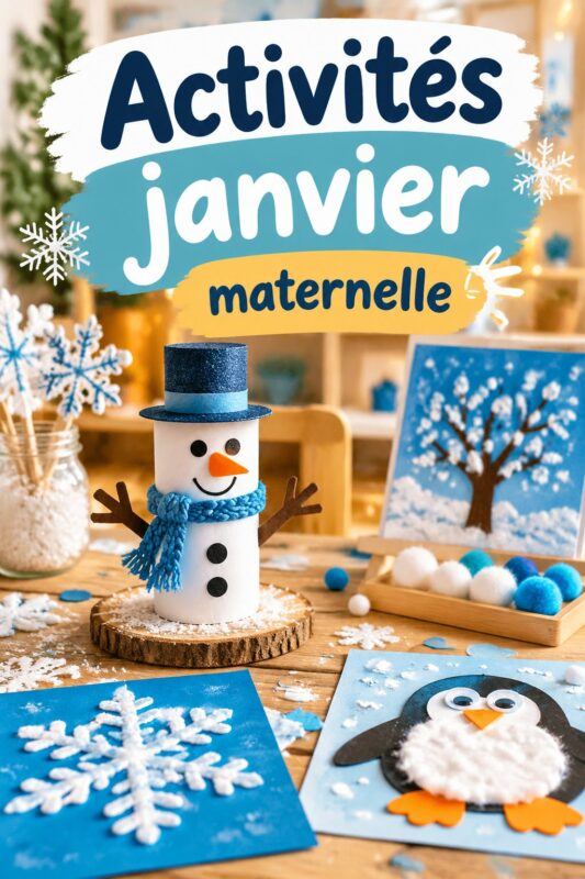 Un enfant en maternelle s'amusant avec des activités créatives en janvier.