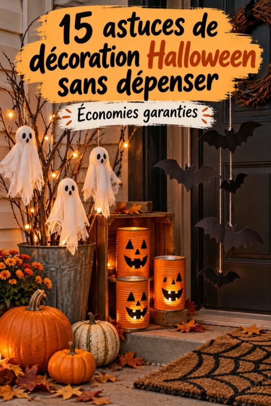 Décorations Halloween DIY à petit budget, créant une ambiance festive et chaleureuse.