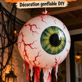 Ballons oculaires colorés pour Halloween sur une table décorée