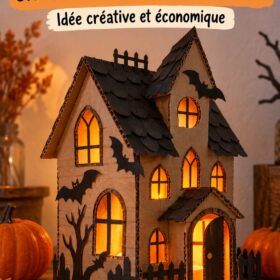 Une décoration d'Halloween faite en carton, représentant un fantôme souriant.