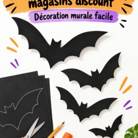 Chauves-souris murales faites maison pour Halloween décorées avec des articles discount.
